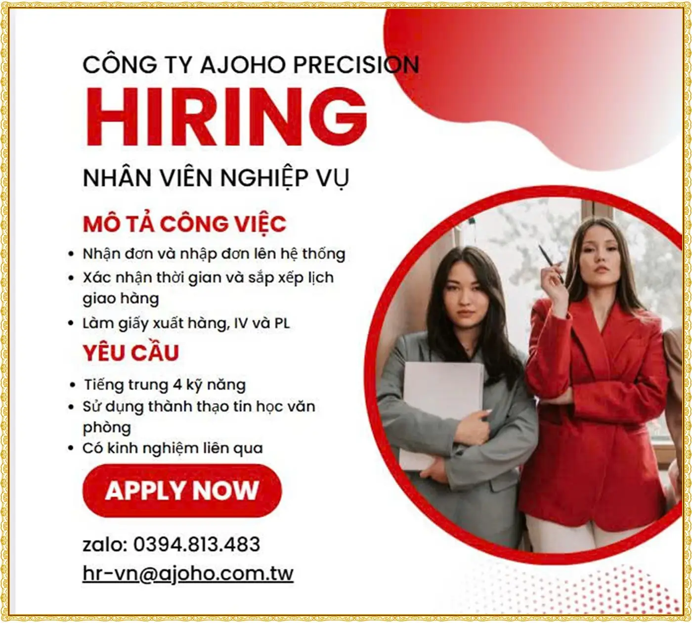 Hải phòng tuyển nhân viên nghiệp vụ