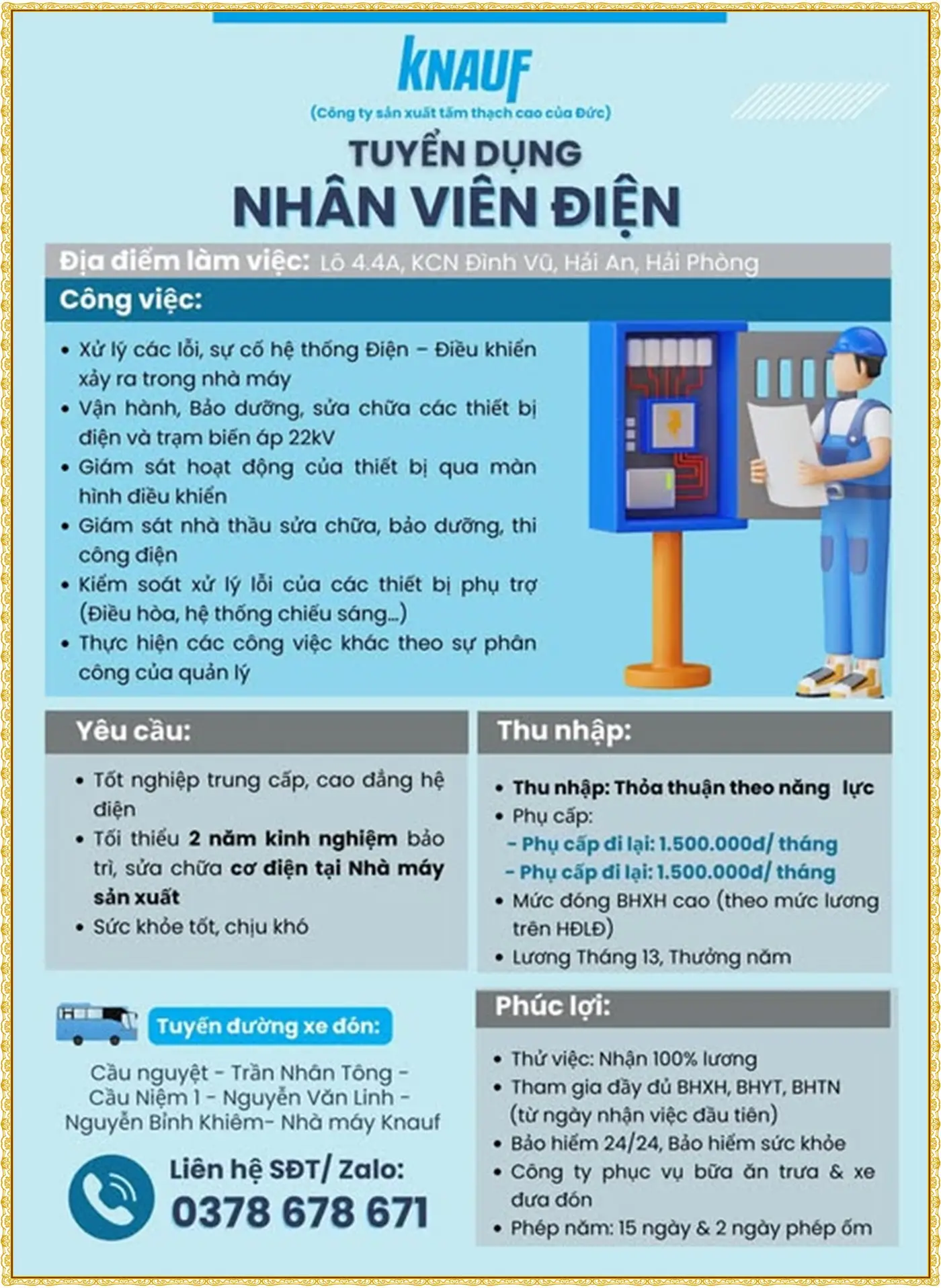 Hải Phòng tuyển nhân viên điện