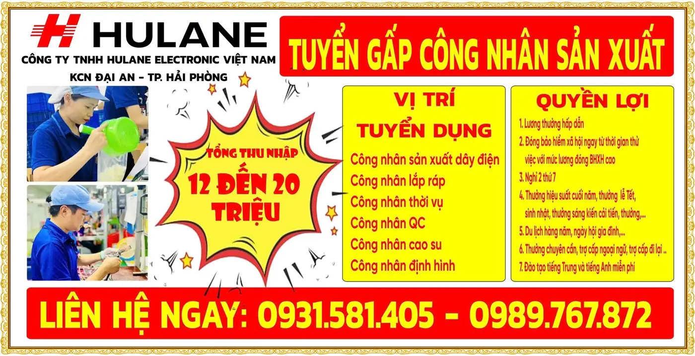 Hải Phòng tuyển công nhân sản xuất, lắp ráp, QC