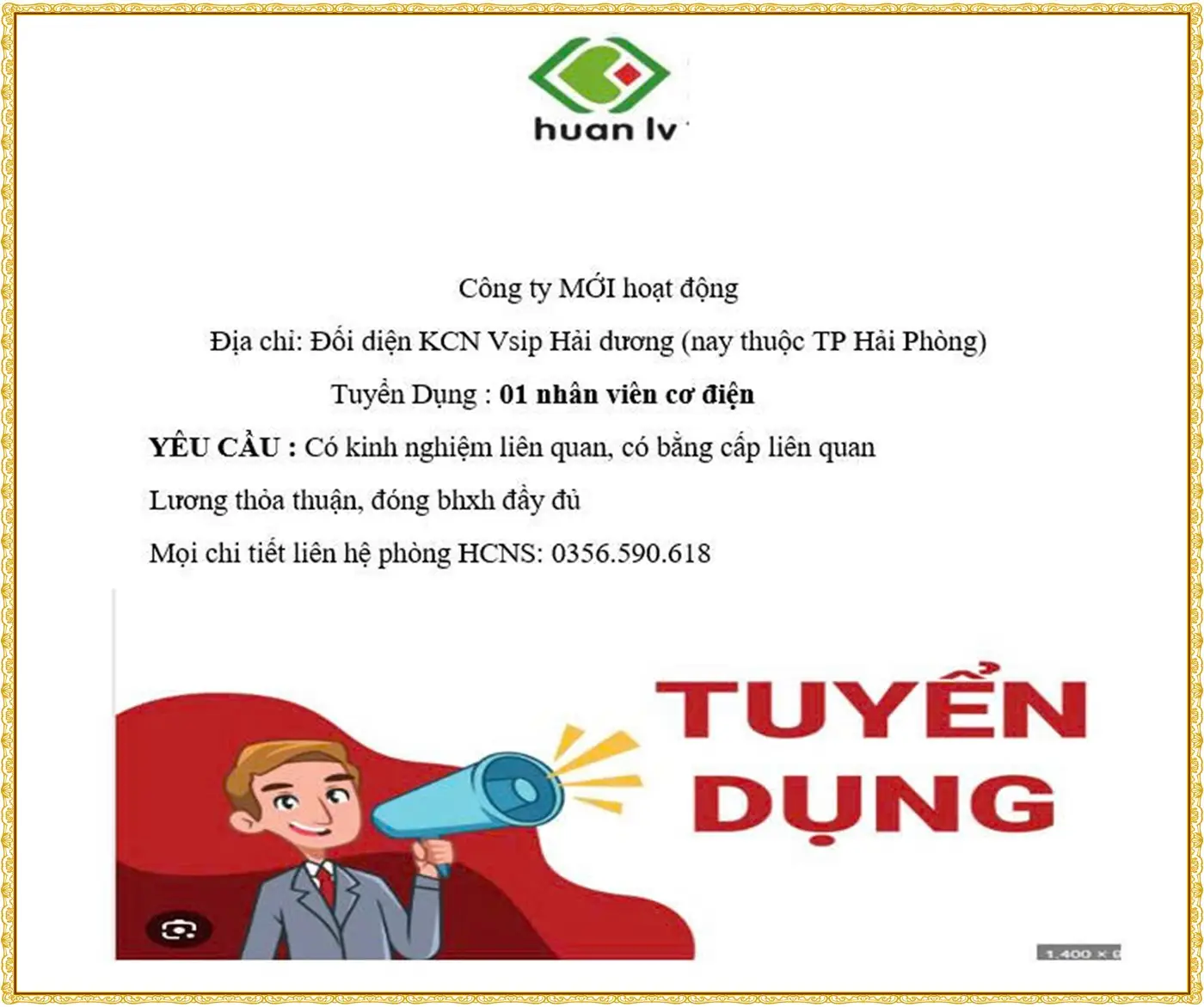 Tuyển Nhân viên cơ  điện