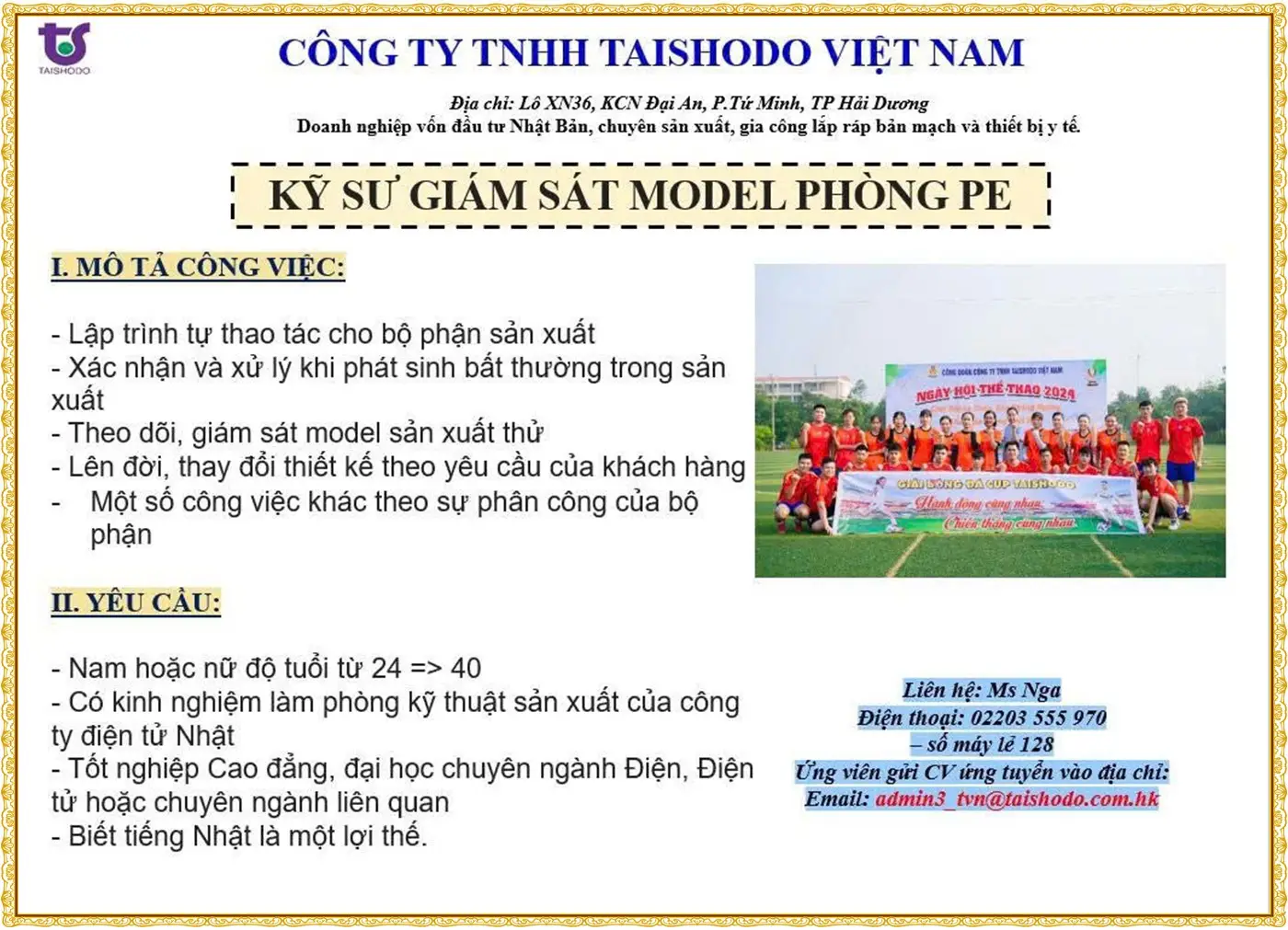 TUyển kỹ sư giám sát PE