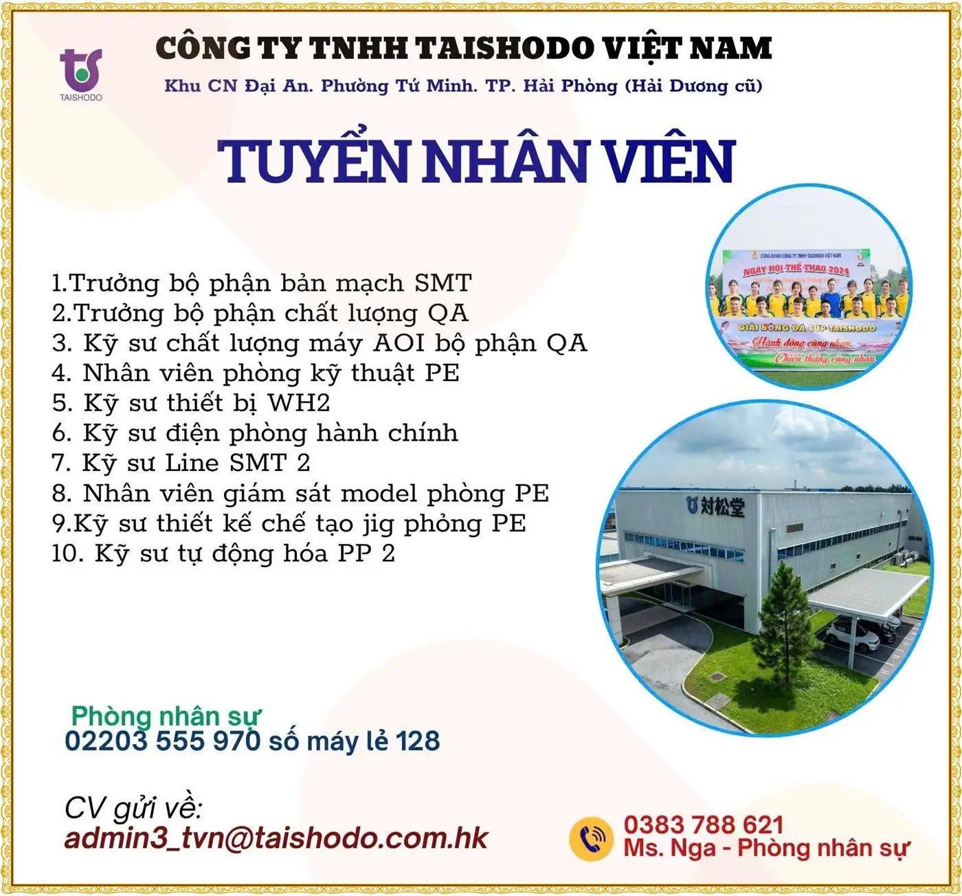 Tuyển kỹ sư và trưởng các bộ phận