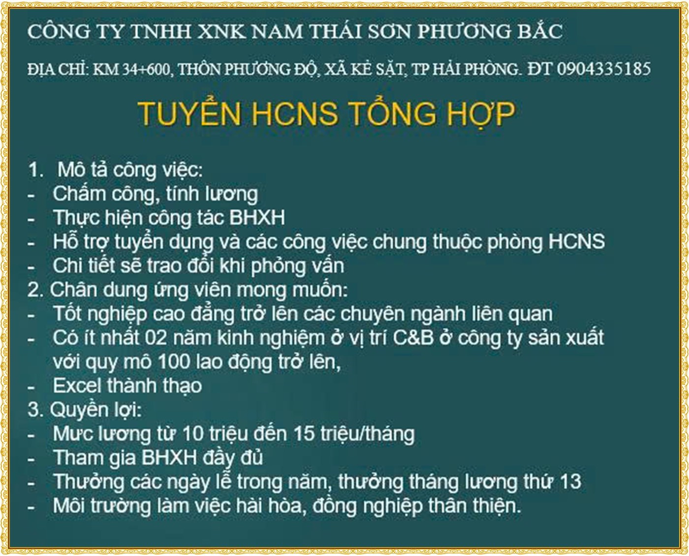 Tuyển nhân viên hành chính nhân sự tại Hải Phòng