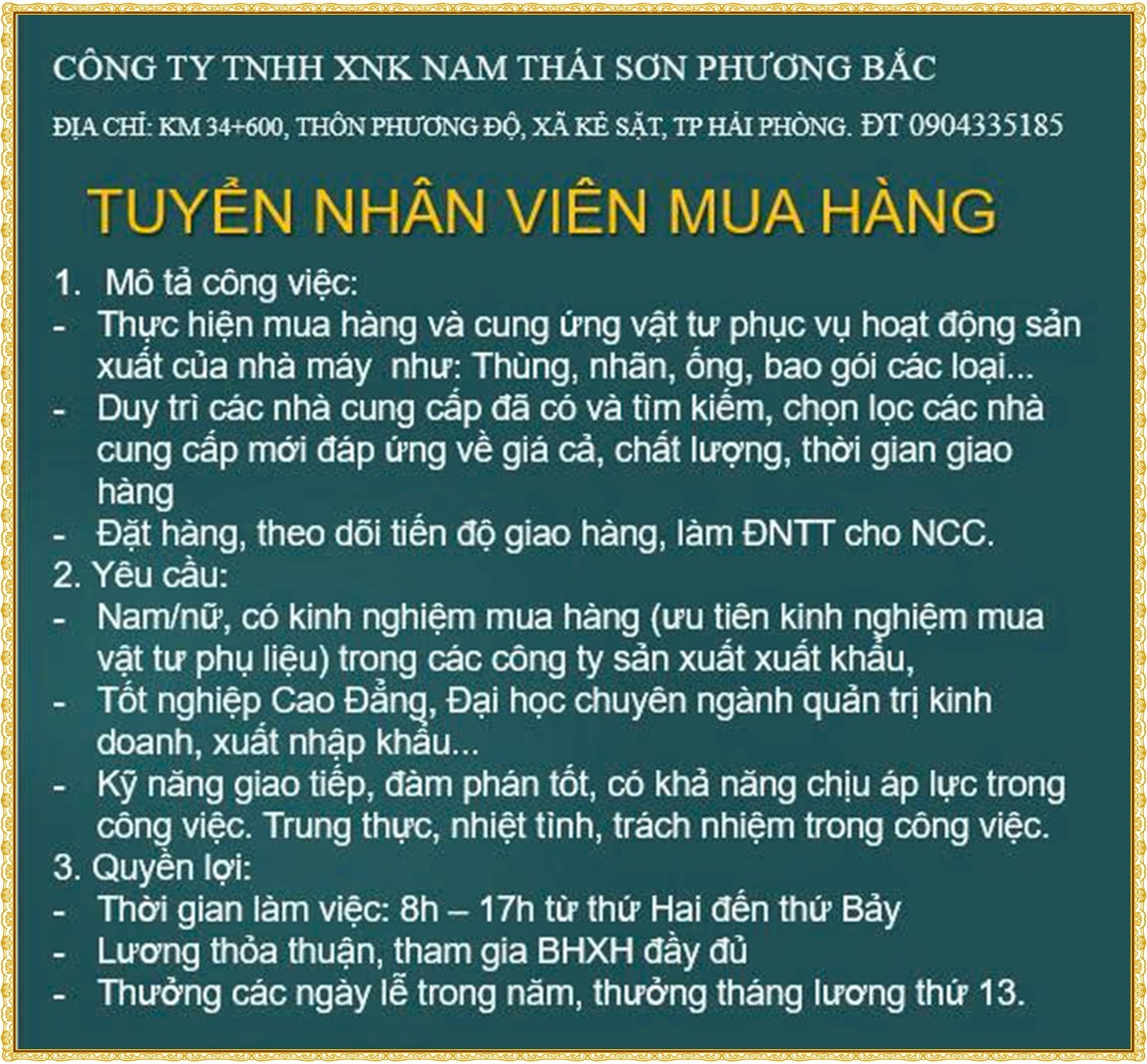 Tuyển nhân viên mua hàng tại Hải Phòng