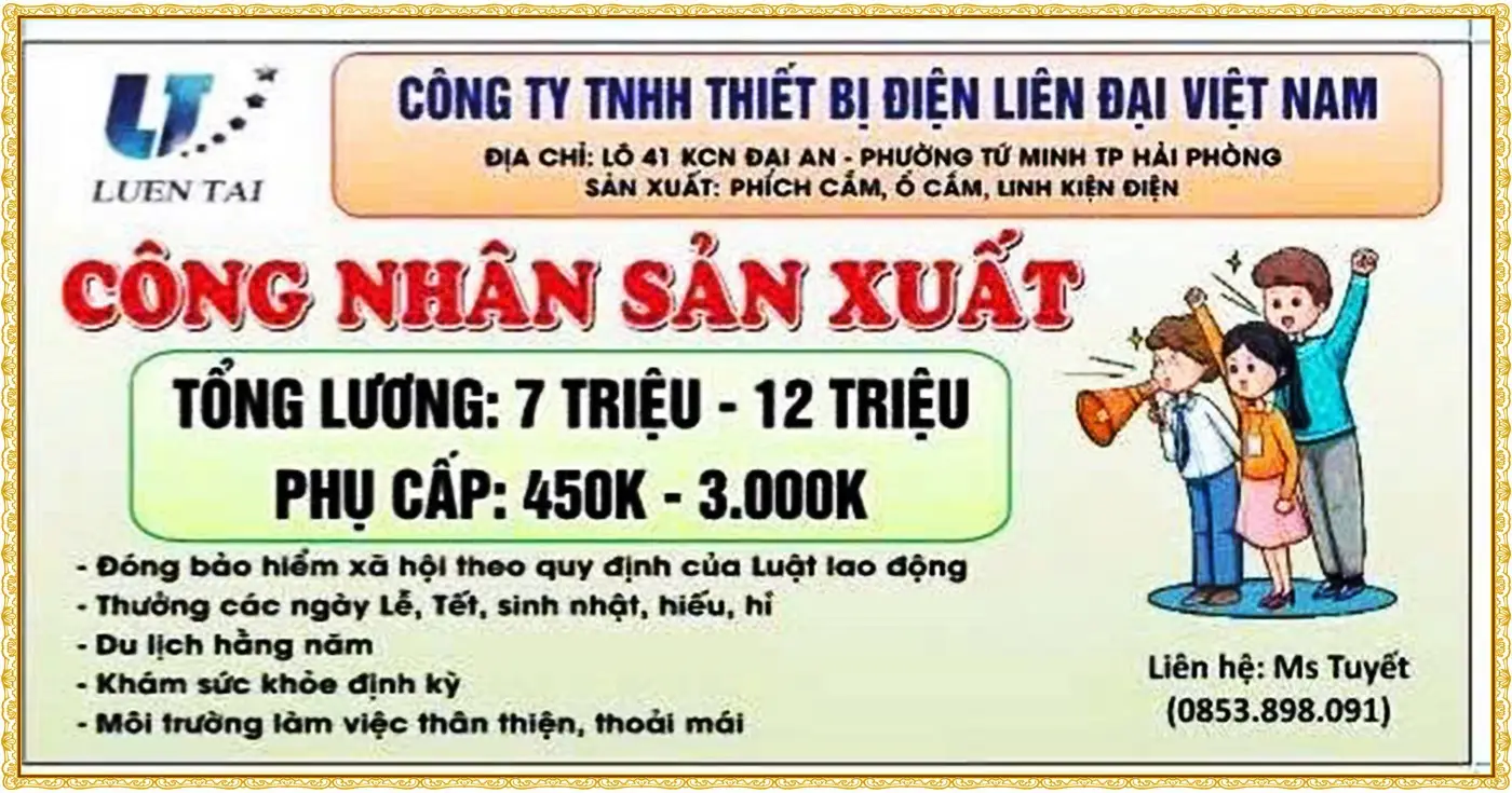 KCN Đại An Hải Phòng tuyển công nhân sản xuất