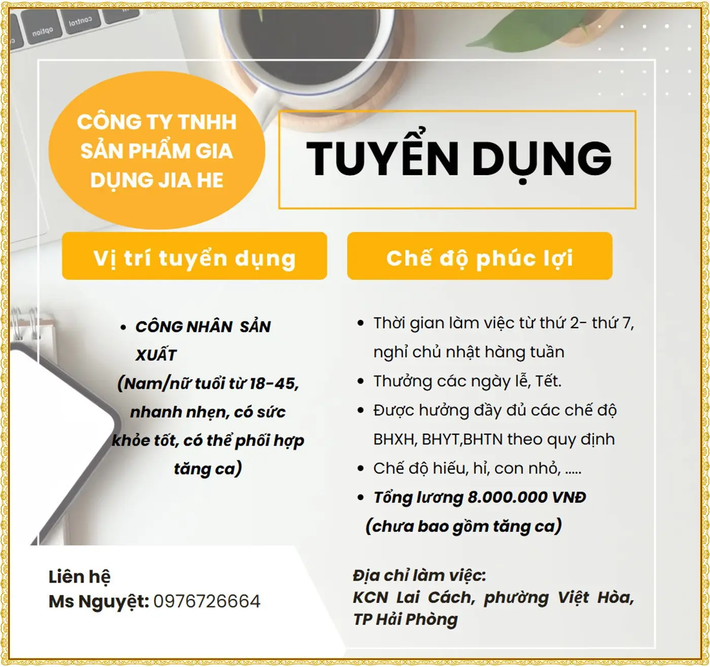 Hải phòng tuyển công nhân sản xuất