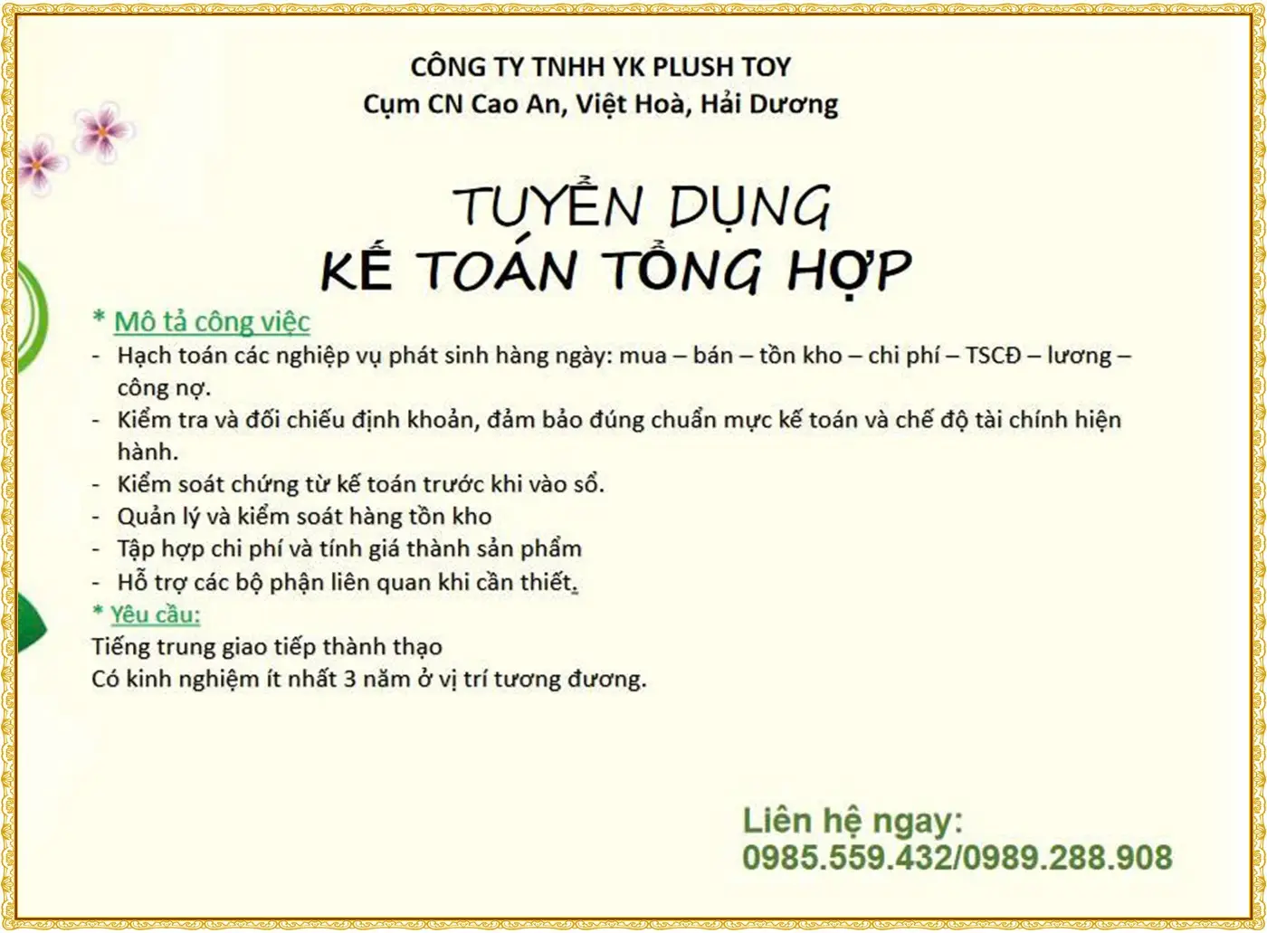 Hải Phòng tuyển kế toán
