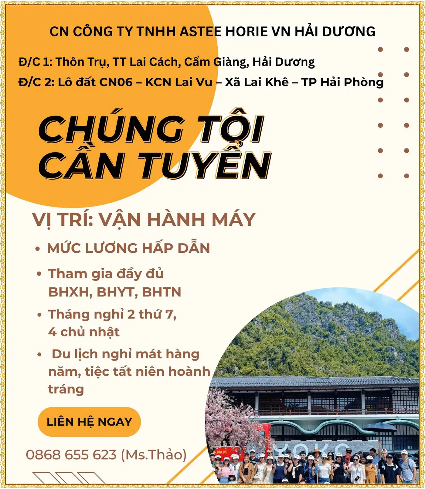 Tuyển Vận Hành máy tại Hải Phòng
