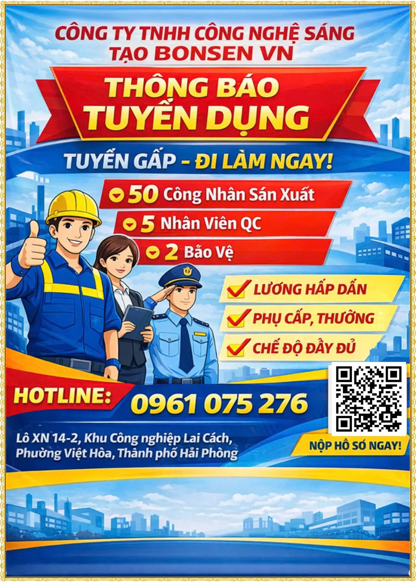 Hải phòng tuyển 50 công nhân sản xuất