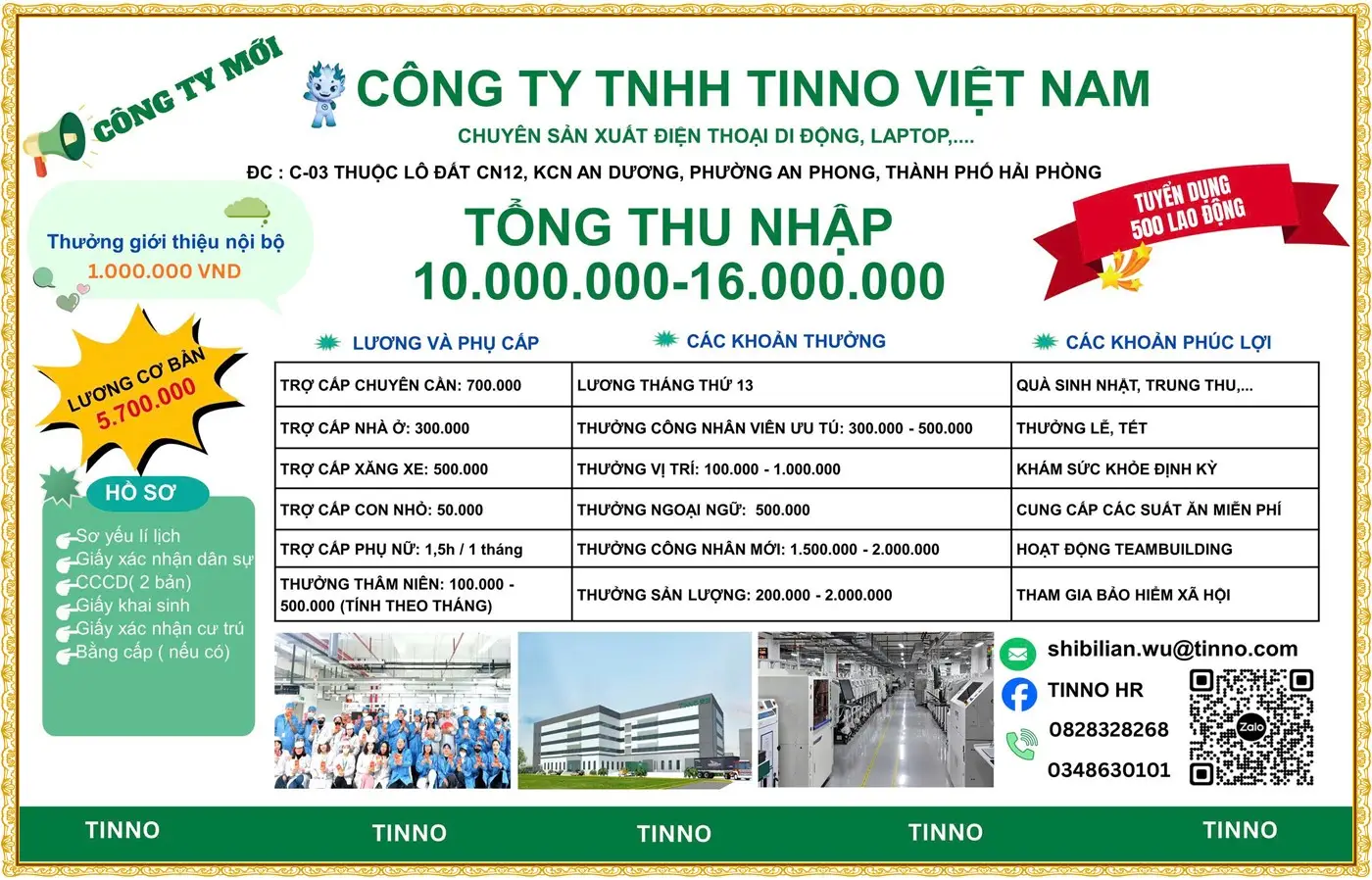 Hải phòng tuyển công nhân 10 đến 16 triệu