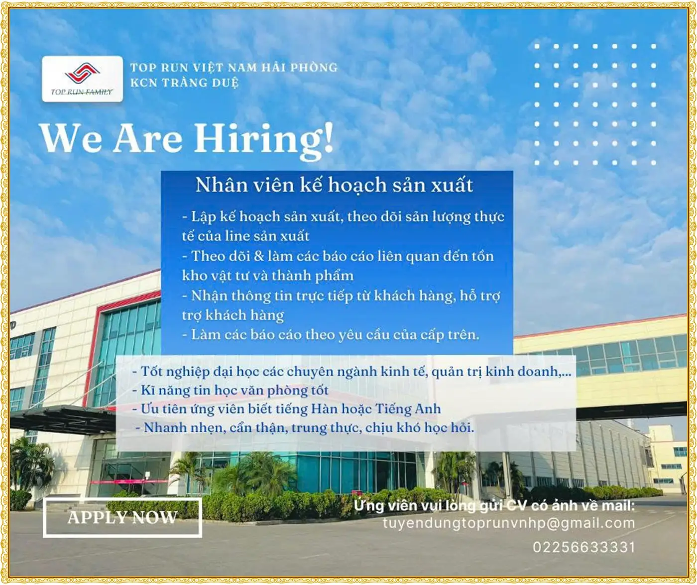 Hải phường tuyển nhân viên kế hoạch sản xuất