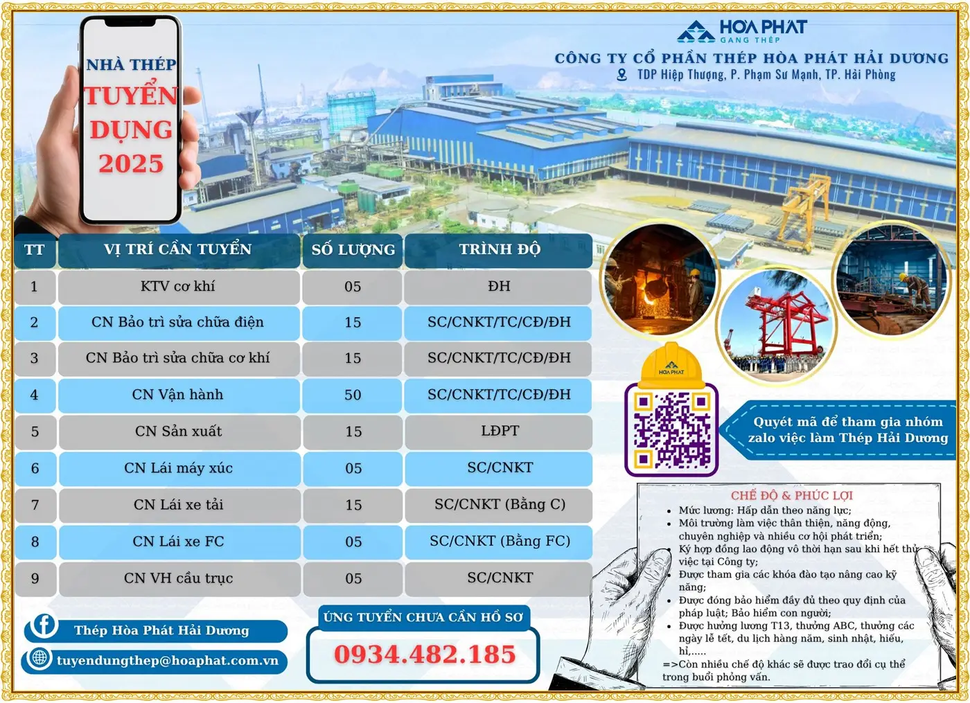 Hải Phường tuyển công nhân bảo trì