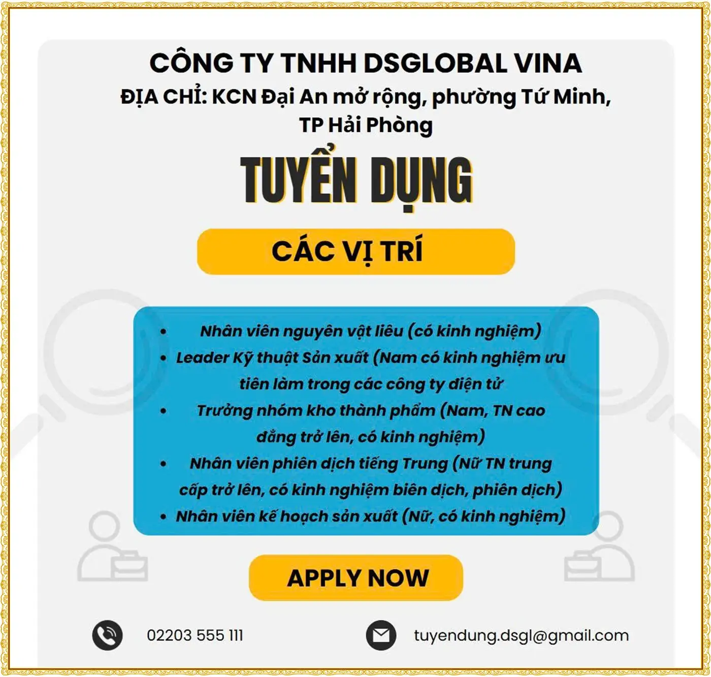 Bắc Ninh tuyển nhân viên nguyên vật liệu